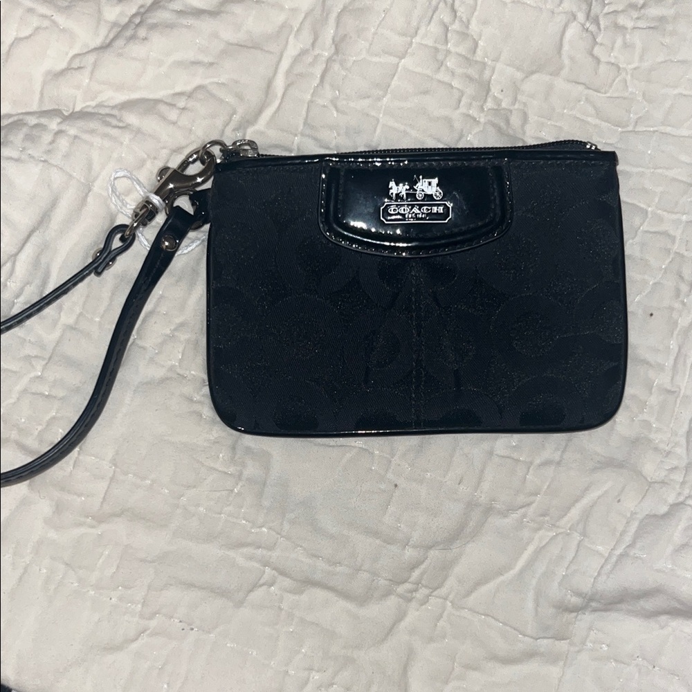 Coach Black Signature Wristlet with Patent Trim - Picture 4 of 5